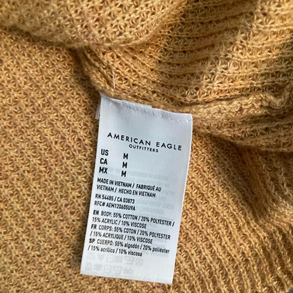 AmericanEagle waffle cropped lightweight cardigan crewneck gold/yellow medium - Picture 5 of 11